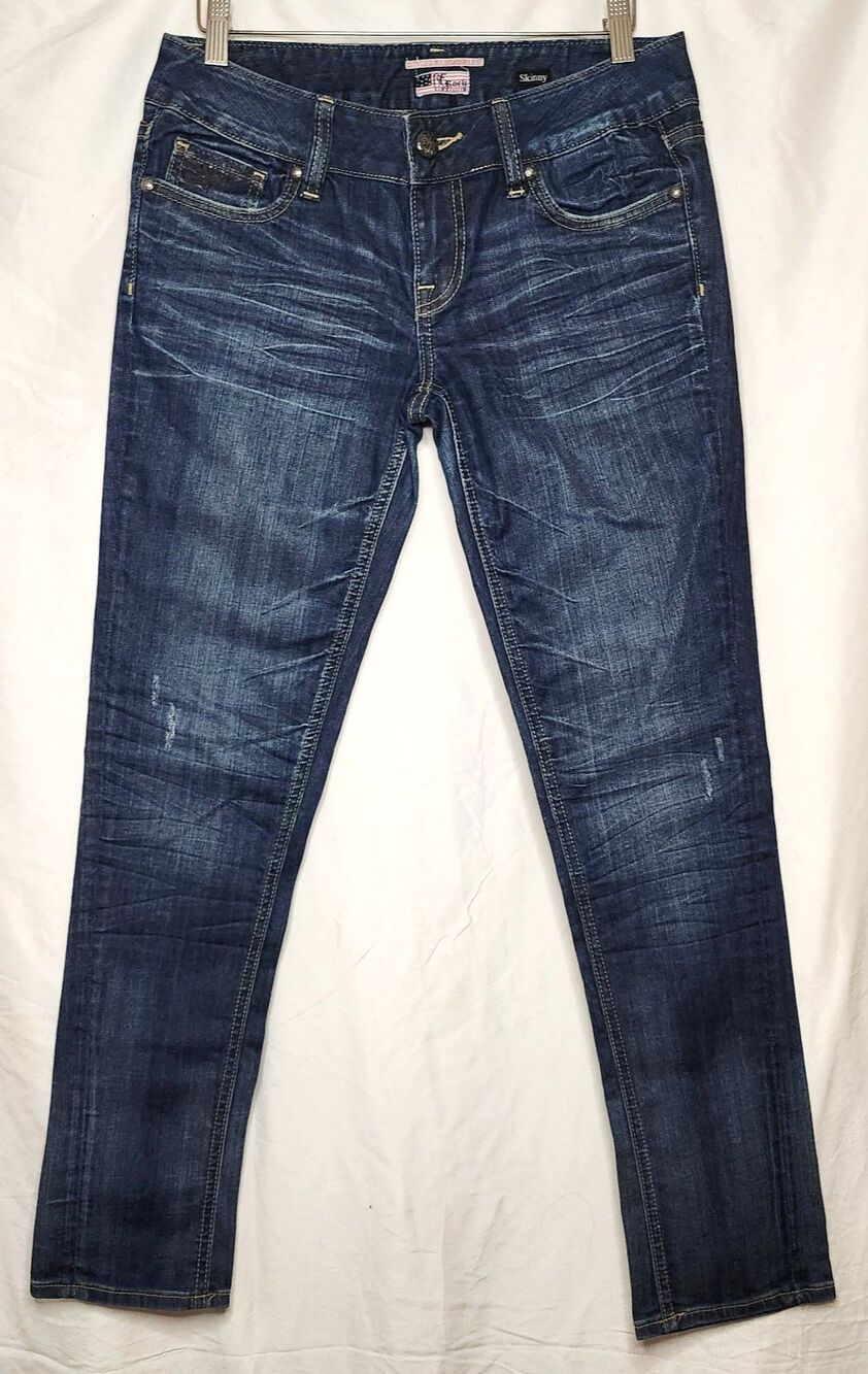 REROCK Express Los Angeles Low Rise Skinny Jeans 8 (32x29) Dark Wash Stretch Y2K
